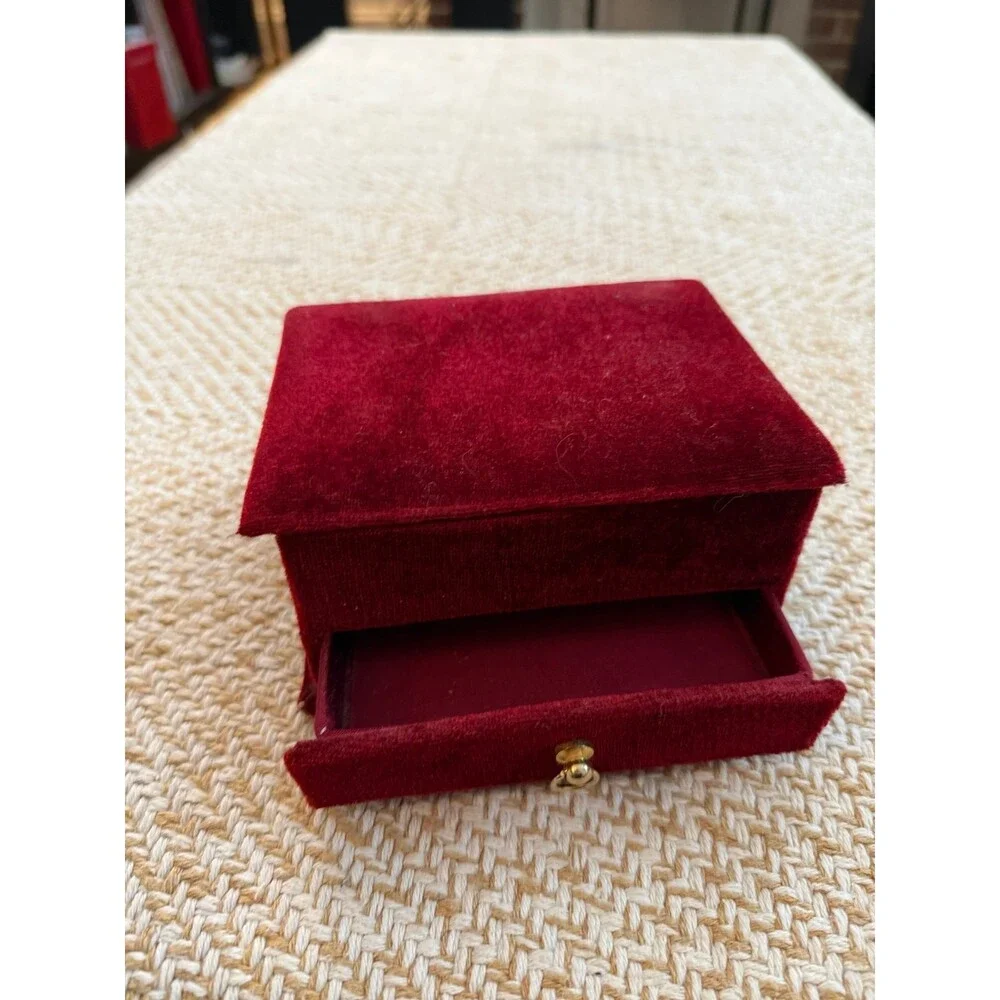 Vintage Red Velvet Jewelry Box with Mirror & Drawer